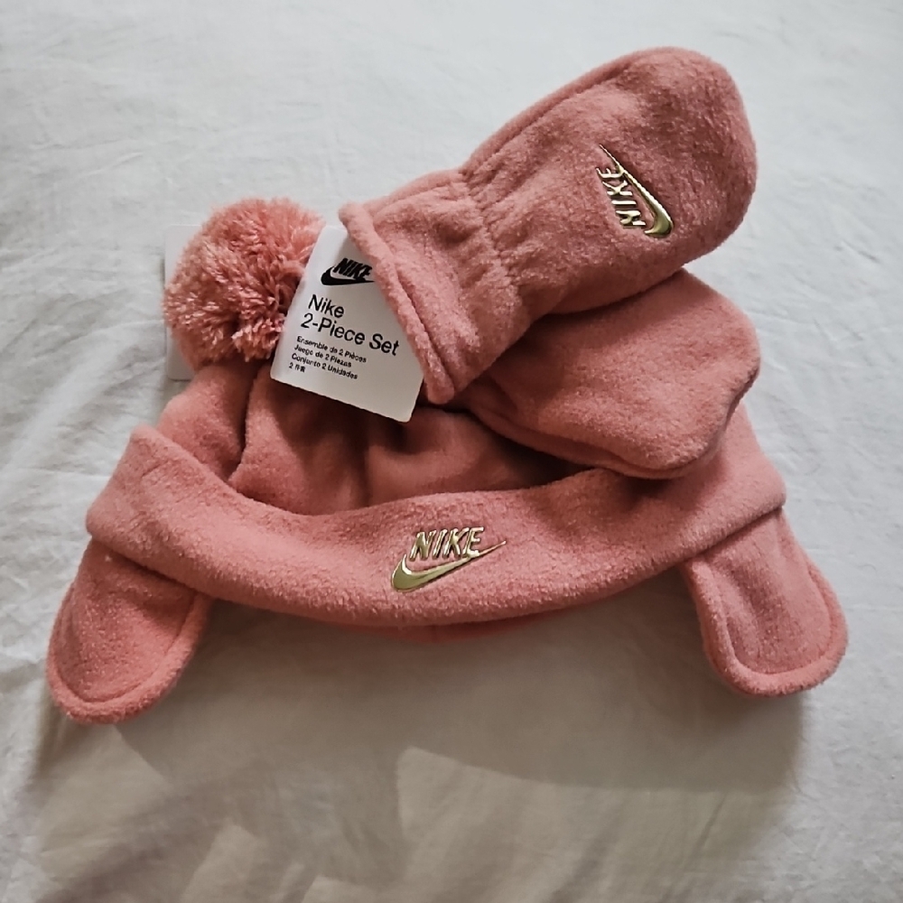 Nike Pink Fleece Beanie Hat with Earflaps